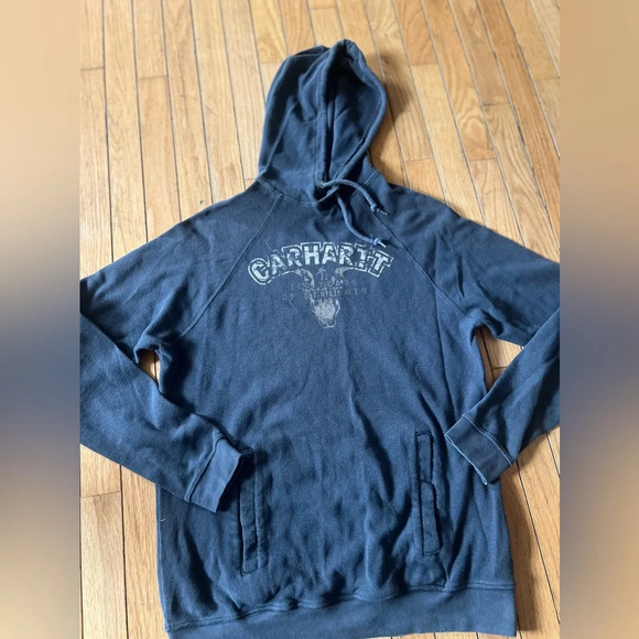 carhartt hoodie Men’s Medium Gray Waffled Logo Button Pockets Gorpcore - Picture 2 of 6